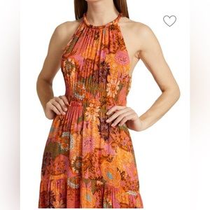 A.L.C Elara Silk Pleated Tiered Floral Print Halter Midi Maxi Dress Size 6